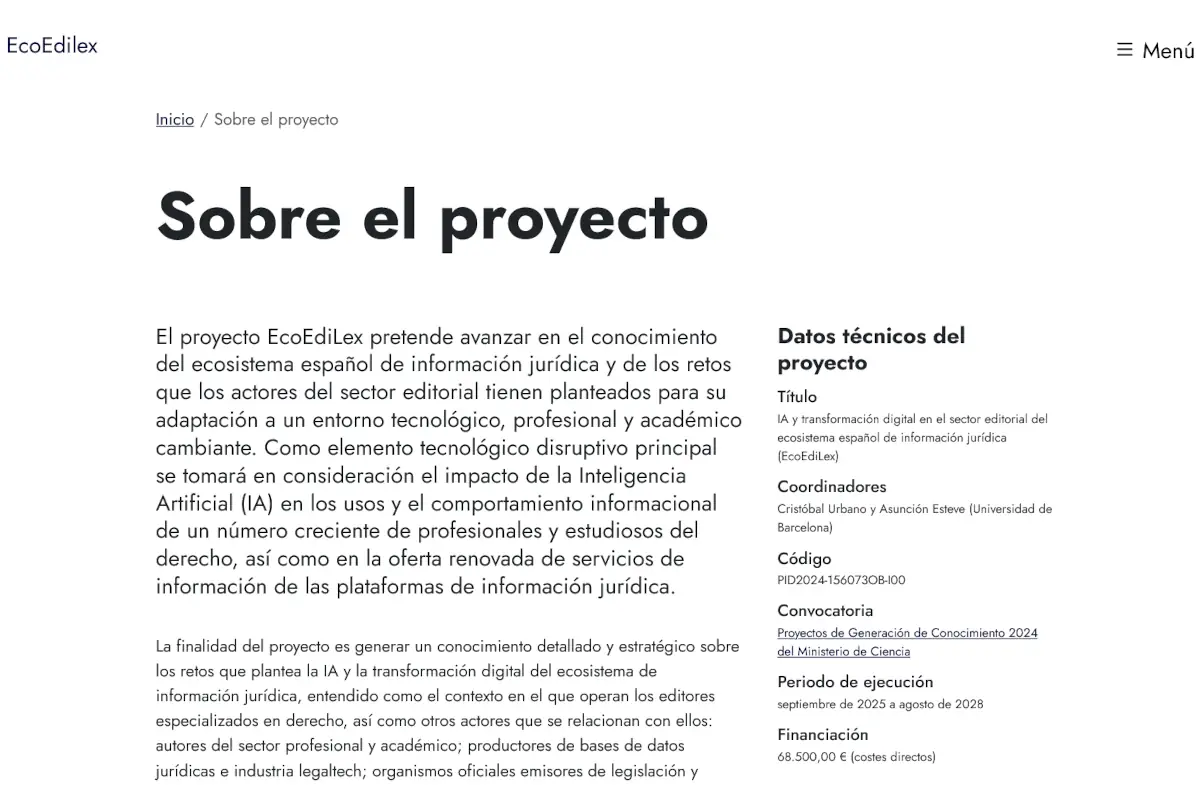 Página del sitio web del proyecto EcoEdiLex