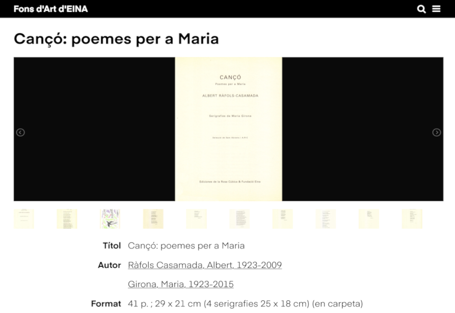 Fondo de arte de EINA página de registro bibliográfico con varias imágenes