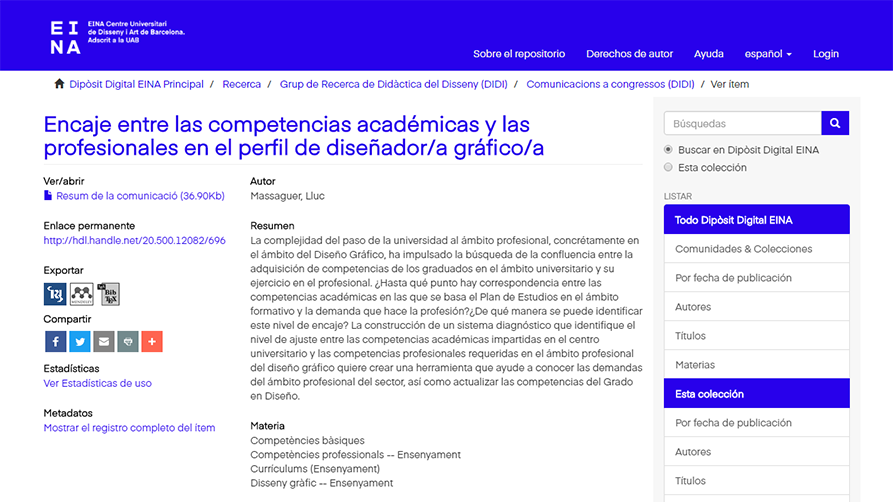 Interfaz del repositorio Digital de EINA