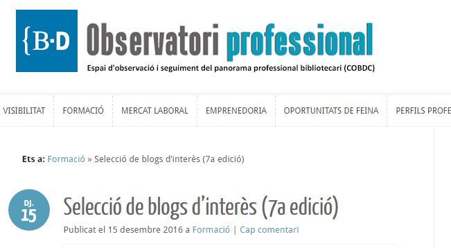 Cabecera del blog del observatorio profesional del COBDC