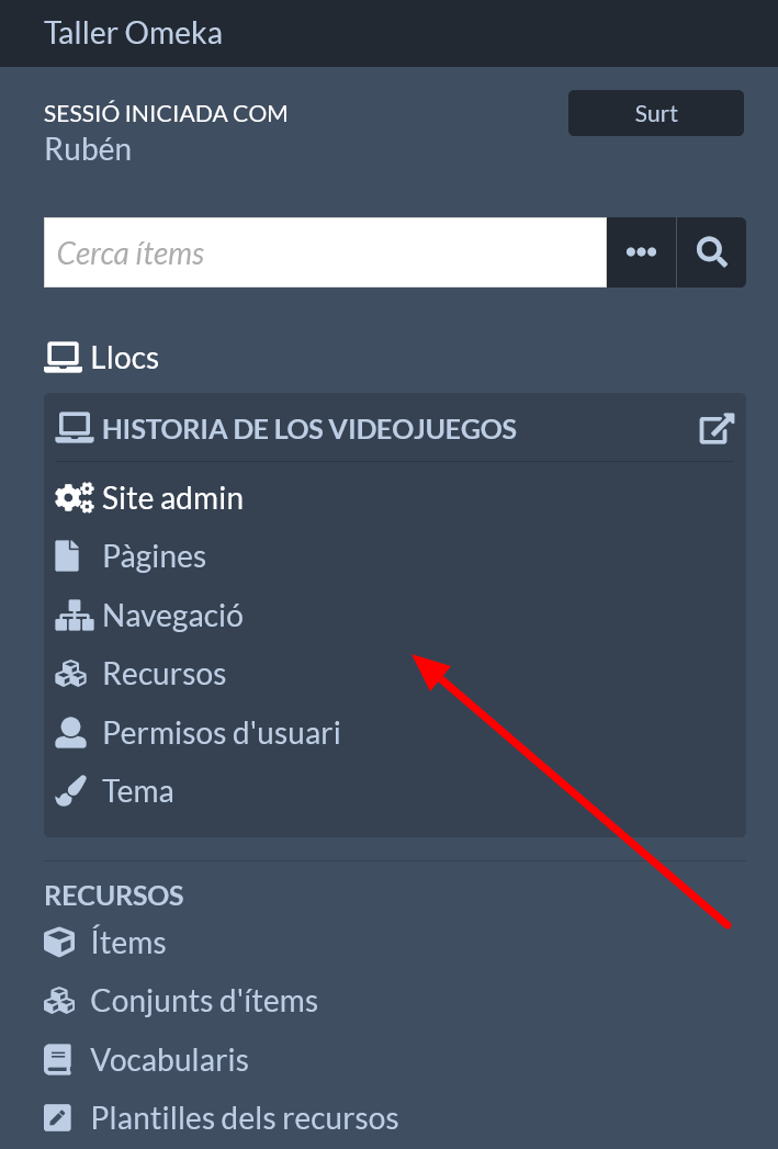 Opciones de men&uacute; para el nuevo sitio
