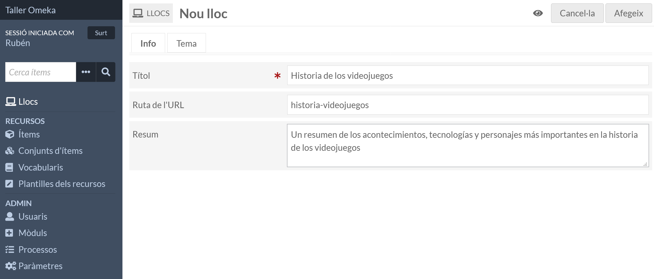 Formulario de creaci&oacute;n de un nuevo sitio