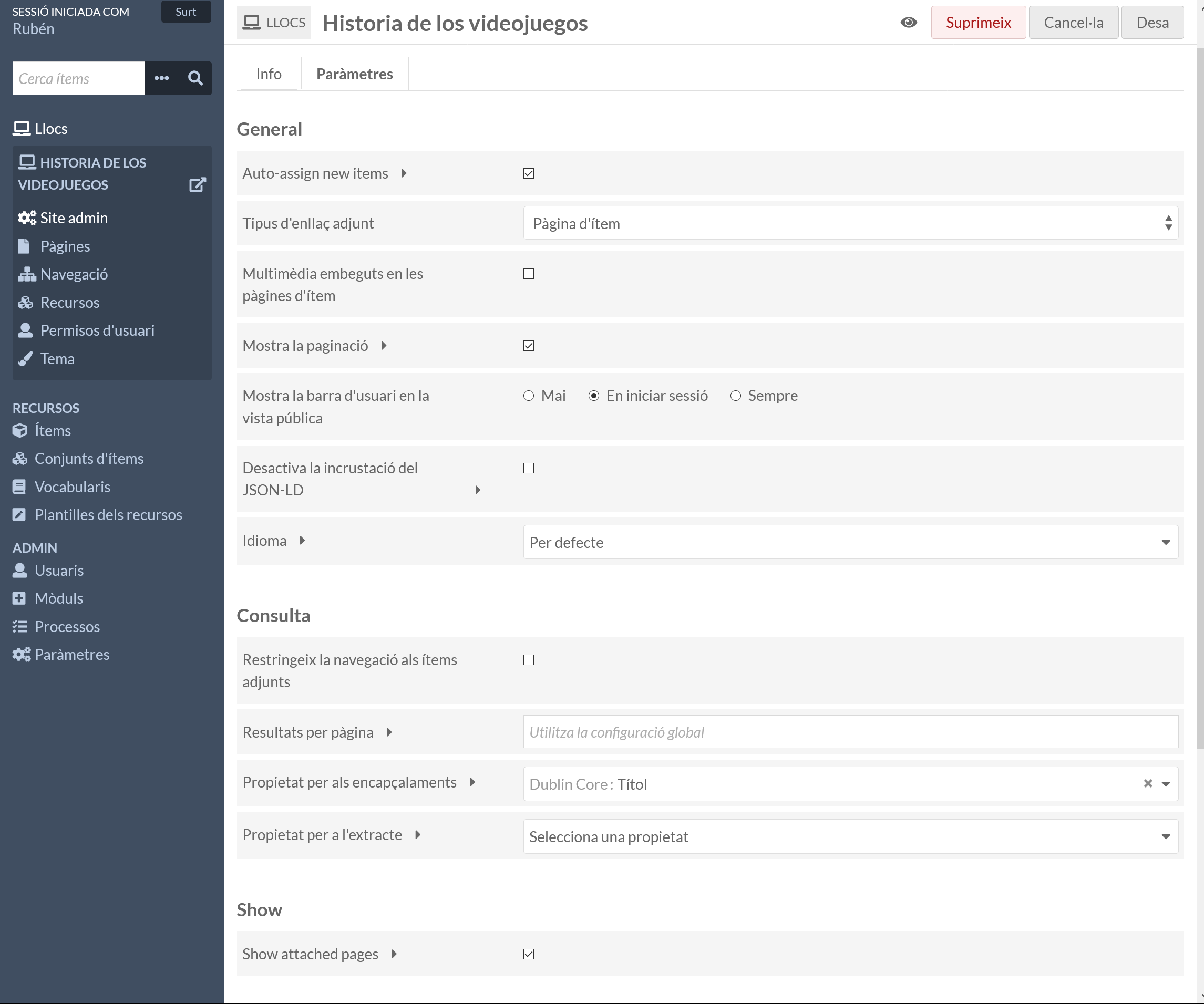 Par&aacute;metros del sitio